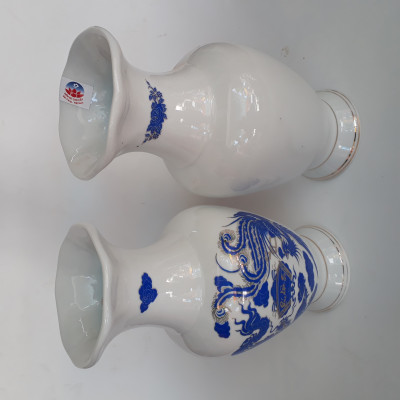 Cặp Bình hoa - Cặp Lộc bình Long Phượng sứ Cẩm Thạch  Bát Tràng 29 cm