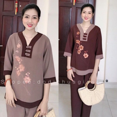 Đồ Lam Đi Chùa # Cổ Y Thêu Hoa SaLa# Đồ Bộ # Quần Áo Nữ# Vải Mát