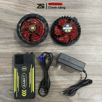 Bộ Phụ Kiện Áo Điều Hòa ZASKY Nhật Bản Cao Cấp, Dành Cho Người Lao Động Ngoài Trời Nắng Nóng, Quạt 12V Không Chổi Than, PIN 40.000mAh, BH 12 Tháng