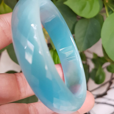 Vòng tay nữ Bản Hẹ đá mắt mèo giác Xanh Dương tươi sáng ánh Vòng Ni 54mm x cao 15mm x Dầy 6,5mm nữ mệnh thủy mệnh mộc Nữ cân nặng 50kg - 54kg đeo đẹp ạ