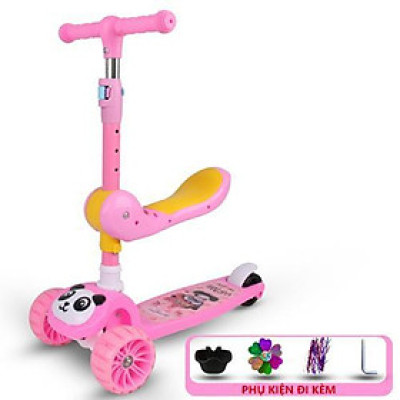 Xe Scooter, Xe Chòi Chân Cho Bé 3 In 1 Có Đèn Có Nhạc, Bánh Xe To Êm Kèm Ghế