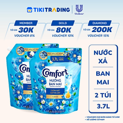 Combo 2 Túi Nước Xả Vải Comfort Thơm Mát Gấp 10 Lần/Hương Ban Mai 100 Giờ Lưu Hương 3.7L