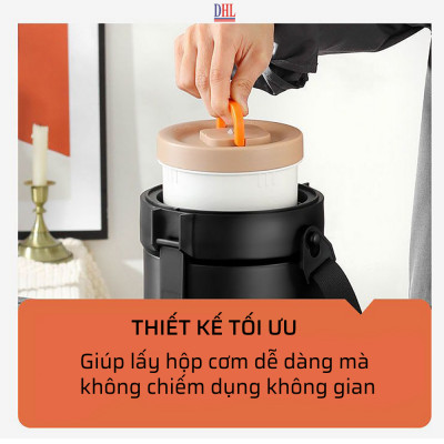 Lồng cơm 4 ngăn giữ nhiệt văn phòng Mitomo LCH-7086 dung tích 2.8L kèm nĩa và thìa