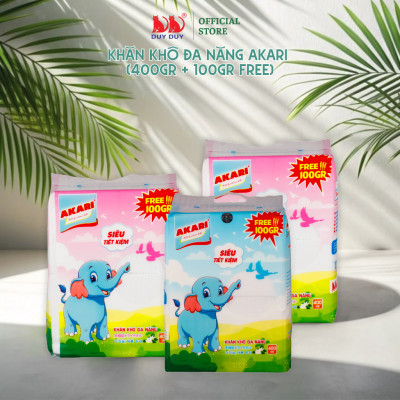 Combo 5 gói Khăn khô đa năng Akari vải sợi tự nhiên 500gr (13.5x20cm) dạng rút siêu tiết kiệm