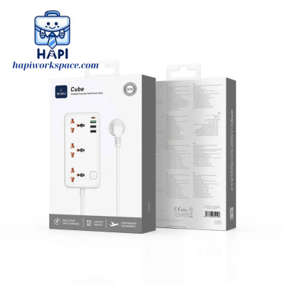 Ổ cắm điện đa năng hàng chính hãng WiWU Cube 30W 3A 1C và 3 ổ cắm GaN Wi-S005: Tương thích đa dạng chân cắm, có công tắc an toàn