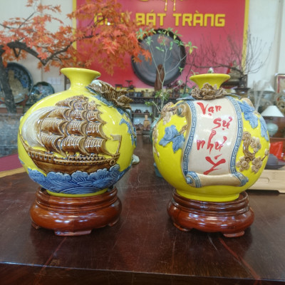 Bình hút lộc tài lộc gốm sứ Bát Tràng Thuận Buồm Xuôi Gió