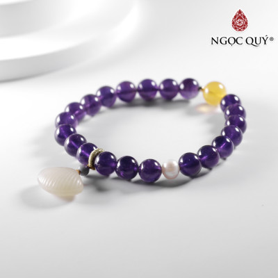 Vòng tay đá thạch anh tím & ngọc trai mix charm vỏ sò mệnh hỏa. thổ - Ngọc Quý Gemstones