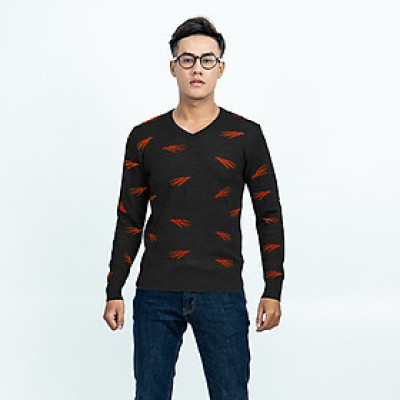 Áo len nam dài tay cổ tim màu đen  NOVELTY 180565I