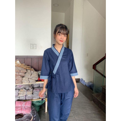 ĐỒ LAM ĐI CHÙA PHÁP PHỤC PHẬT GIÁO # xéo nhạt nơ viền to