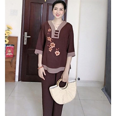 Đồ Lam Đi Chùa # Cổ Y Thêu Hoa SaLa# Đồ Bộ # Quần Áo Nữ# Vải Mát