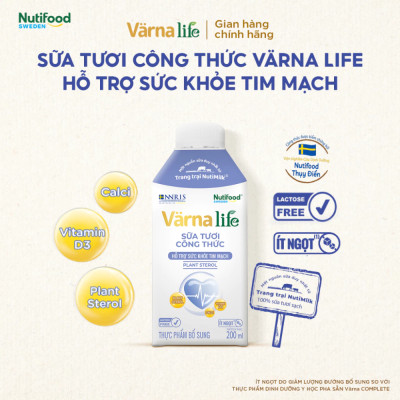 Thùng Thực phẩm bổ sung Värna Life sữa tươi công thức (Tím) (12 hộp x 200ml)