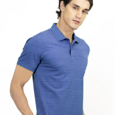 Áo thun Polo melange dệt chìm xương cá không túi xanh coban NATMMTMCSR210108N