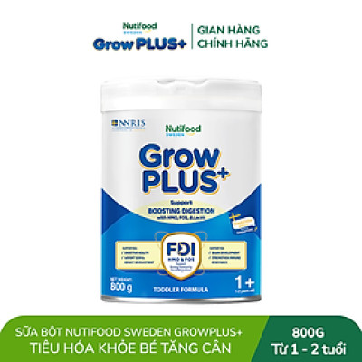 Sữa bột Nutifood Sweden GrowPLUS+ Tiêu Hóa (Xanh Nhạt) 1+ - Tiêu hóa khỏe, tăng cân (Lon 800g)