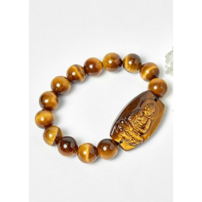 Vòng phật bản mệnh tuổi tuất hợi phật A di đà thạch anh mắt hổ hạt 12mm mệnh thổ, kim - Ngọc Quý Gemstones