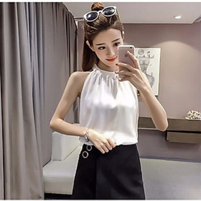 Áo hai dây ngọc trai cổ yếm mặc trong vest chất vải lụa satin, thoáng mát khi mặc - New Design AO0014