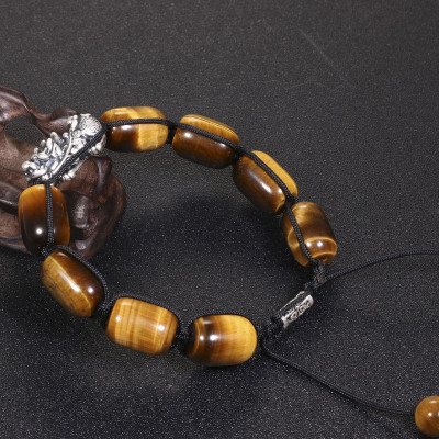  Vòng tay đá mắt hổ lu thống mix tỳ hưu bạc 14x10mm mệnh thổ, kim - Ngọc Quý Gemstones