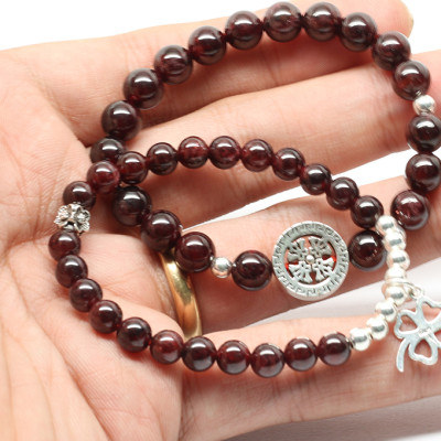 Cặp Vòng Garnet Ngọc Hồng Lựu (6mm) Mix Charm Bạc Ngọc Quý Gemstones VT76