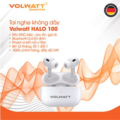 Tai nghe không dây Volwatt Halo 100 hàng chính hãng | TWS Bluetooth 5.4, Pin 50h, Type-C, BH 12 tháng