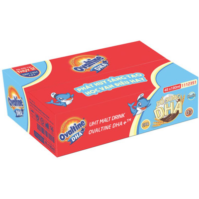 Thùng 48 hộp thức uống lúa mạch hương vị socola Ovaltine DHA+ 180ml