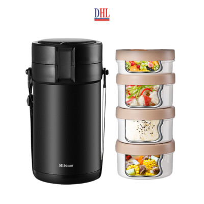 Lồng cơm 4 ngăn giữ nhiệt văn phòng Mitomo LCH-7086 dung tích 2.8L kèm nĩa và thìa