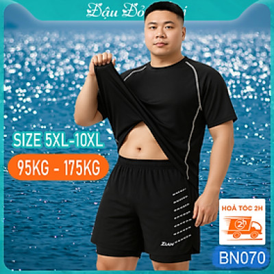 Bộ bơi nam BIG SIZE siêu rộng - Tự tin, thoải mái cho người béo đến 175kg, set áo bơi cỡ lớn & quần bơi 2 lớp giấu bụng đùi | BN070