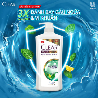 Dầu gội đầu Clear Mát Lạnh Bạc Hà sạch gàu ngứa và vi khuẩn suốt 48 Giờ 880g