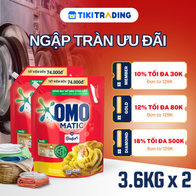 Combo 2 Túi Nước Giặt Omo Matic Hương Tinh Dầu Thơm Cho Máy Giặt Cửa Trên 3.6KG