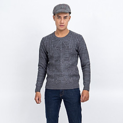 Áo len nam dài tay cổ tròn màu ghi đậm NOVELTY 180585T