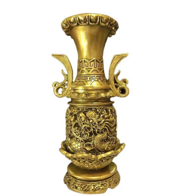 Lọ hoa họa rồng size nhỏ CTVD1 16 x 13 x 29.2cm Tundo mạ vàng