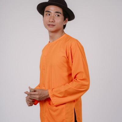 Bộ áo bà ba nam phối áo cate cam+ Quần cate đen - Có bộ bà ba Bigsize