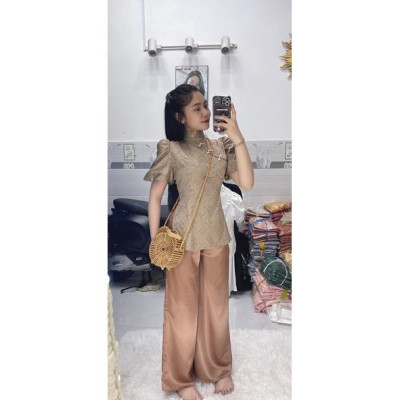 Đồ Lam Đi Chùa Gấm Tay Phồng Dệt 3D in Nổi