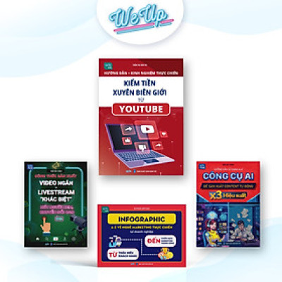 Combo 4 Cuốn: Hướng Dẫn Kiếm Tiền Xuyên Biên Giới Từ Youtube + Công Cụ AI X3 Hiệu Suất + Sản Xuất Video Ngắn - Livestream Khác Biệt + Infographic Từ A-Z Về Nghề Marketing