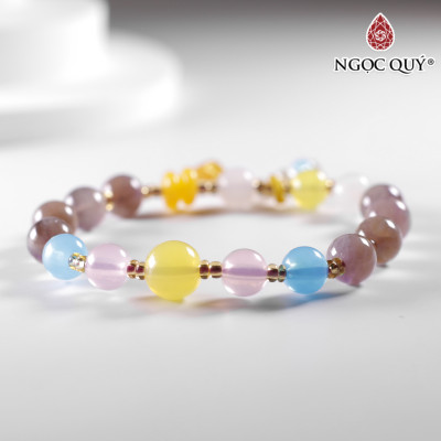 Vòng đá chalcedony đa sắc 8mm phối charm - Ngọc Quý Gemstones