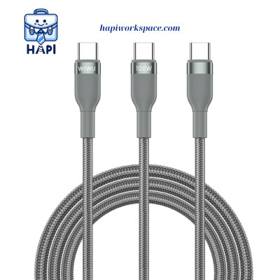 Cáp sạc hàng chính hãng WiWU Concise 3-in-1 100W WI-C033, combo 3 cáp, bọc dù