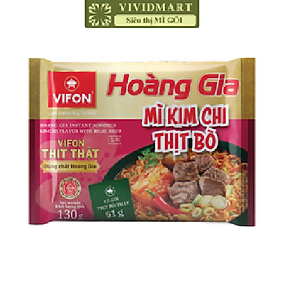 VIFON - Mì Hoàng Gia hương vị Kim Chi thịt bò (có gói thịt bò thật), Mì Kim chi thịt bò Vifon gói (130g/gói)