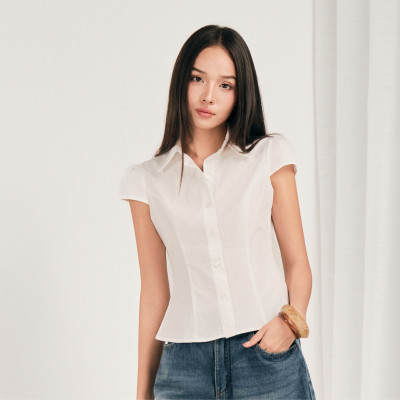 Áo sơ mi trắng ngắn tay cổ bẻ công sở nữ Yuai Miều Est.2013