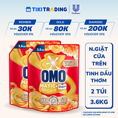 Combo 2 Túi Nước Giặt Omo Matic Hương Tinh Dầu Thơm Cho Máy Giặt Cửa Trên 3.6KG