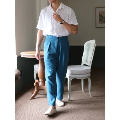 Áo sơ mi nam cổ bẻ ngắn tay vải Linen Premium cao cấp mặc thoáng mát