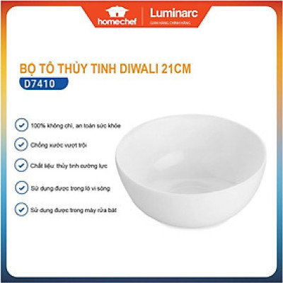 Bát tô đựng canh/trộn salad  thủy tinh Luminarc Diwali 21cm D7410 | Hàng chính hãng