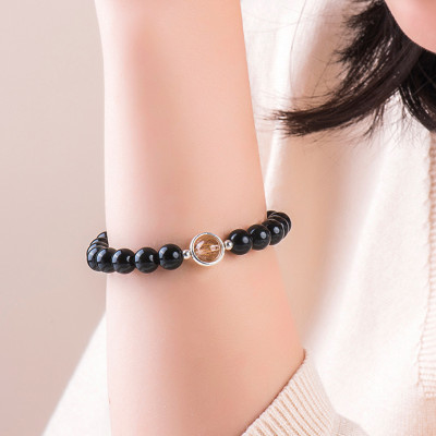 Cặp vòng nam nữ đá Obsidian charm thạch anh tóc vàng - Ngọc Quý Gemstones