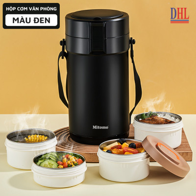 Lồng cơm 4 ngăn giữ nhiệt văn phòng Mitomo LCH-7086 dung tích 2.8L kèm nĩa và thìa
