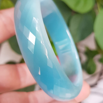 Vòng tay nữ Bản Hẹ đá mắt mèo giác Xanh Dương tươi sáng ánh Vòng Ni 54mm x cao 15mm x Dầy 6,5mm nữ mệnh thủy mệnh mộc Nữ cân nặng 50kg - 54kg đeo đẹp ạ