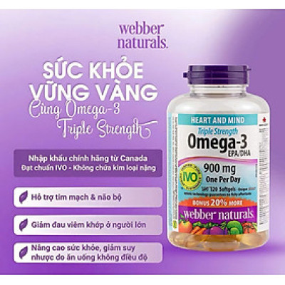 (Nhập khẩu, có tem phụ) Omega3 Webber Naturals lọ 120 viên 