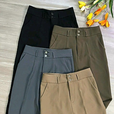 Quần Baggy Nữ Dáng Dài Vải Hàn Quốc Không Nhăn Phong Cách Sang Trọng & Thanh Lịch Kem Kaki Nhung Voi Lưng Cao