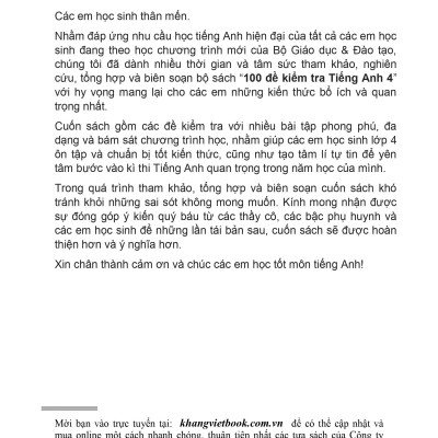 100 Đề Kiểm Tra Tiếng Anh 4