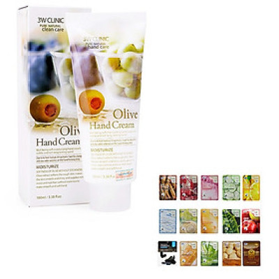 KEM DƯỠNG DA TAY 3W CLINIC MOISTURIZING OLIVE HAND CREAM + TẶNG KÈM MASK 3W BẤT KỲ