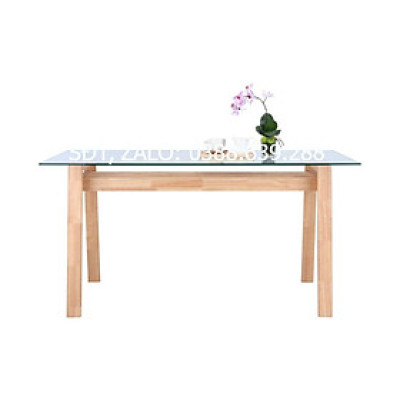 Bàn ăn NAGOYA kiểu đơn giản với mặt kính cường lực cao cấp, chân gỗ tự nhiên láng mịn kết hợp kệ lửng tiện lợi