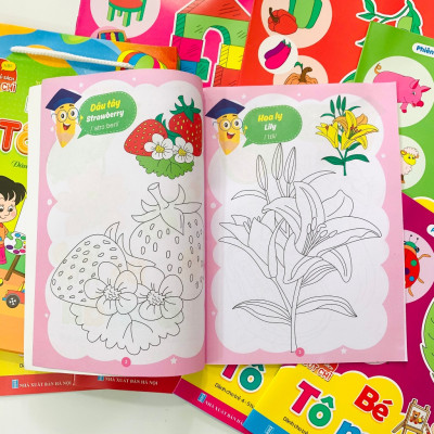 Sách - Bộ Sách Tô Màu phiên bản song ngữ Việt-Anh - Dành cho bé từ 4-5 tuổi (Túi 8 cuốn) Tặng hộp bút sáp 12 màu
