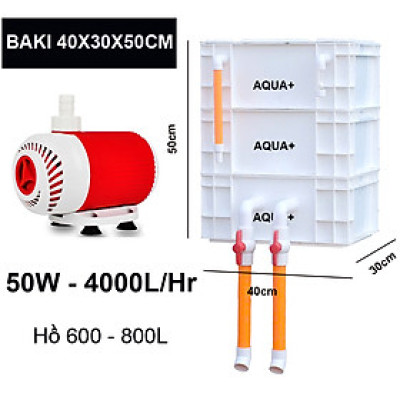 Combo Lọc Thùng Baki bể cá 40x30x50cm & Bơm Baoyu BY-105 4000L/H Cho Bể 600-800L