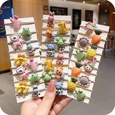 Set 10 thun cột tóc nhiều hình ngộ nghĩnh xinh xắn , dễ thương hoa quả hoạt hình thú cưng  - ( Giao mẫu ngẫu nhiên ) 